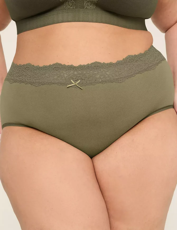 Cotton High-Leg Brief Panty With Lace Waist - Image 7
