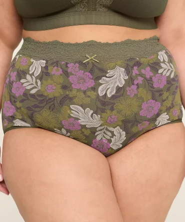 Cotton High-Waist Brief Panty With Lace Waist