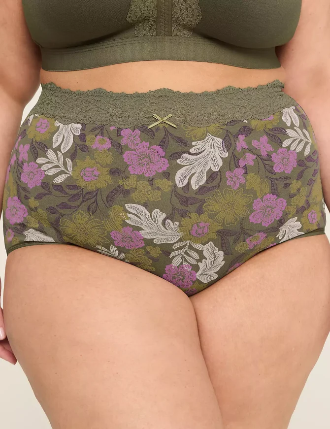 Cotton High-Waist Brief Panty With Lace Waist