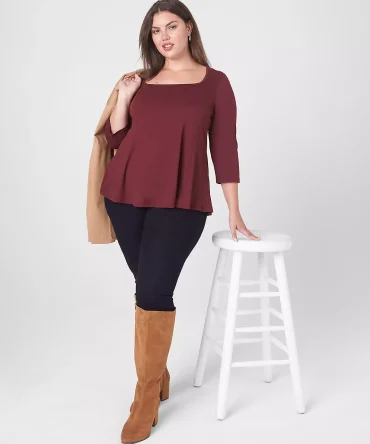 Classic 3/4-Sleeve Square-Neck Fit & Flare Tee