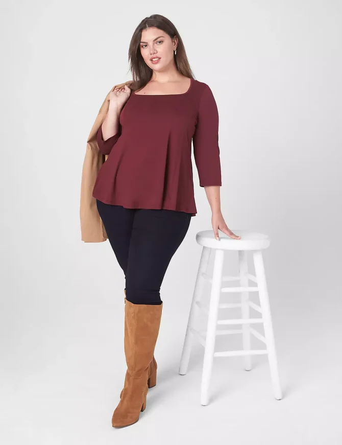 Classic 3/4-Sleeve Square-Neck Fit & Flare Tee