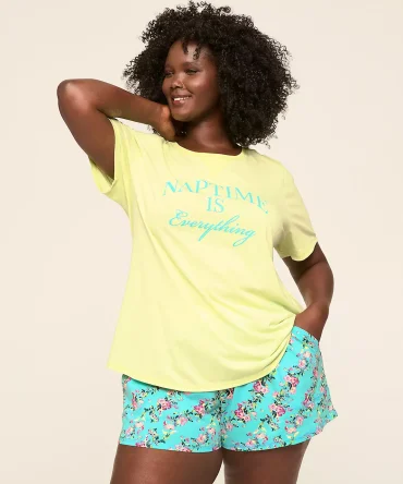 Comfy Cotton Rib-Trim Tee & Short PJ Set