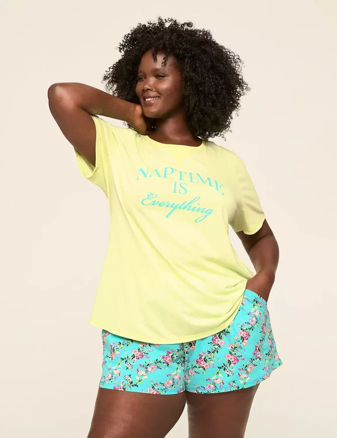 Comfy Cotton Rib-Trim Tee & Short PJ Set
