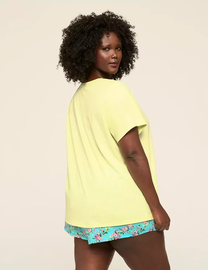 Comfy Cotton Rib-Trim Tee & Short PJ Set - Image 2