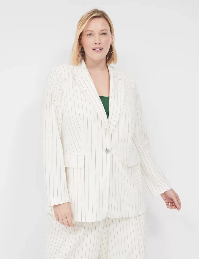 Linen Pinstripe One-Button Blazer