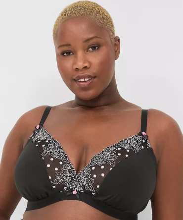 Dot Embroidered No-Wire Triangle Bra