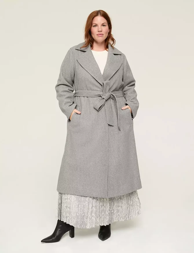 Faux-Wool Belted Long Coat