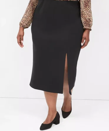 Ponte Front-Slit Column Midi Skirt