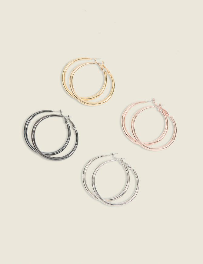 Mixed Metal Hoop Earrings 4-Pack