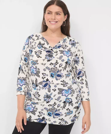 Cowlneck Shirred-Side Top