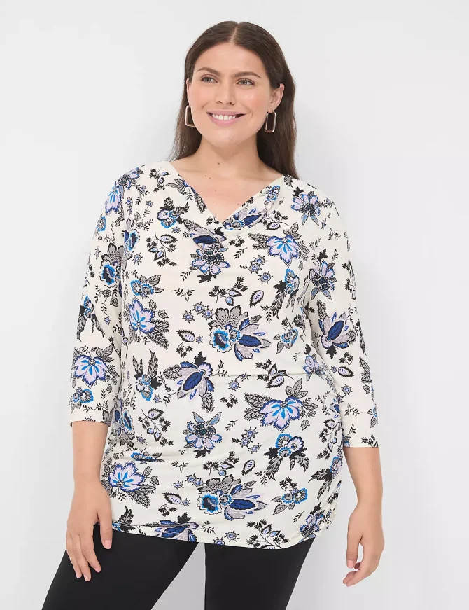 Cowlneck Shirred-Side Top