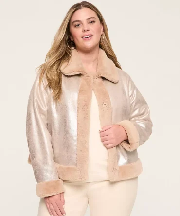 Faux-Suede Sherpa-Trim Short Jacket