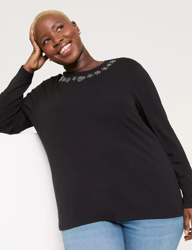 Embellished Crew-Neck Top