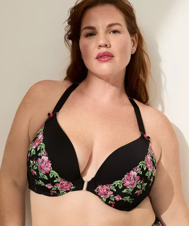 Front-Close Embroidered Boost Plunge Bra