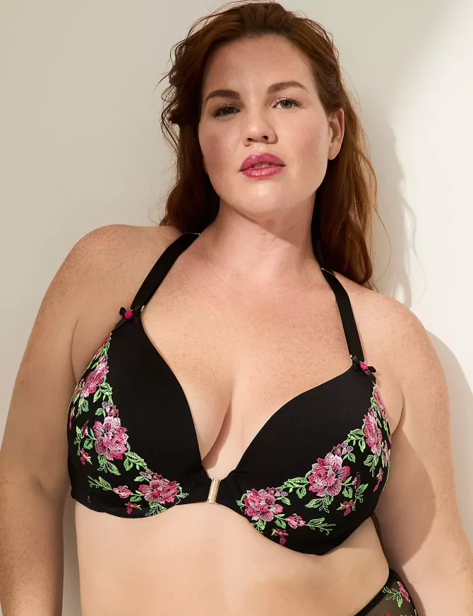 Front-Close Embroidered Boost Plunge Bra