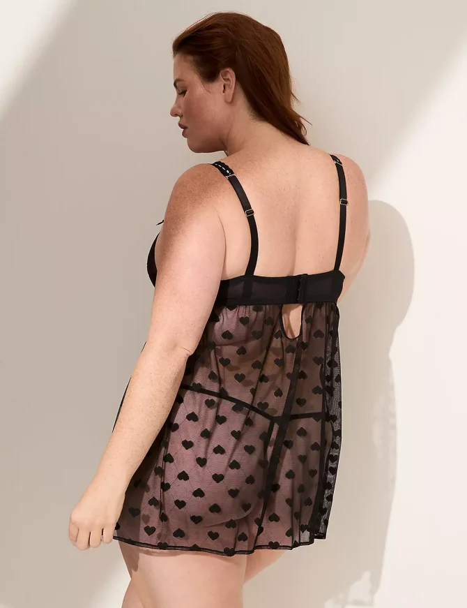 Heart Mesh Ribbon-Slot Underwire Babydoll - Image 2