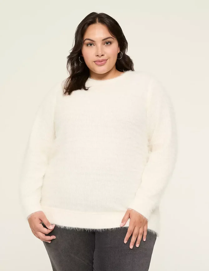 Crew-Neck Eyelash-Texture Knit Top