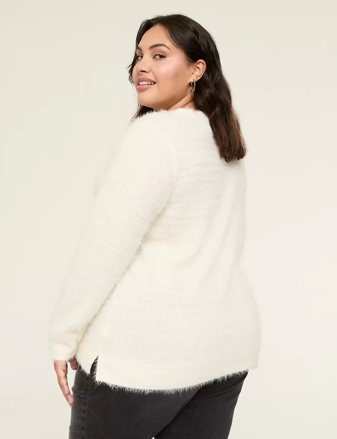 Crew-Neck Eyelash-Texture Knit Top - Image 2