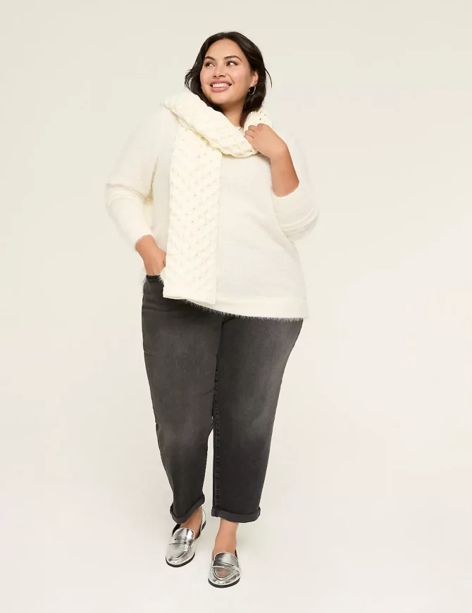Crew-Neck Eyelash-Texture Knit Top - Image 3