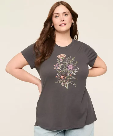 Beaded Embroidery Flowers Graphic Tee