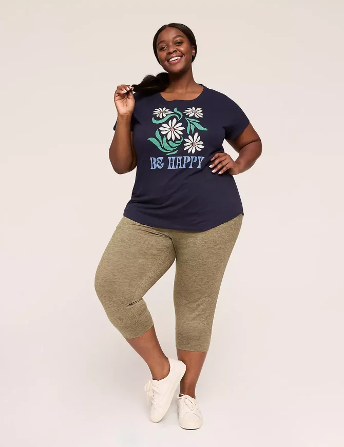 Embroidered Dolman-Sleeve Be Happy Graphic Tee - Image 3