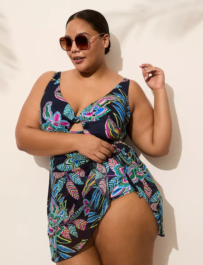 Underwire Plunge Swim Dress - Image 3