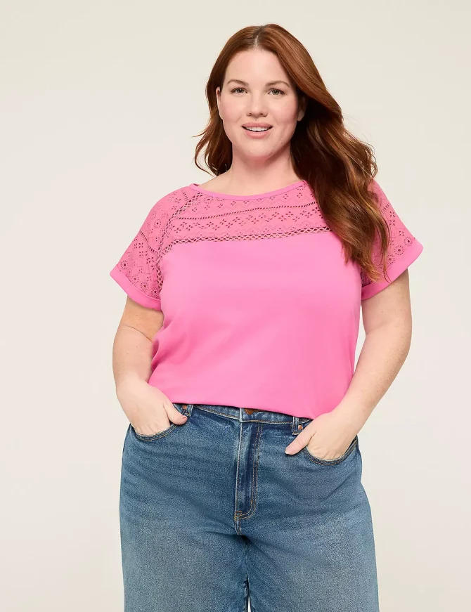 Eyelet-Detail Boatneck Tee