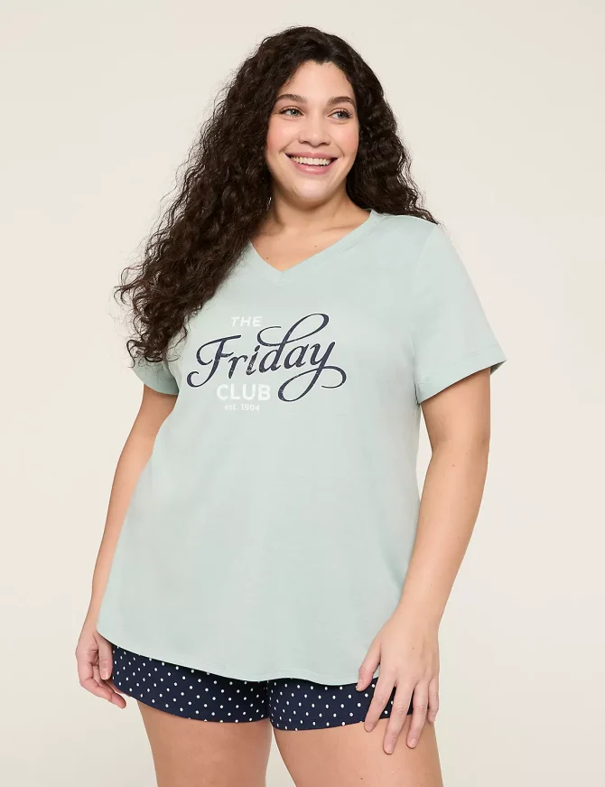 Comfy Cotton V-Neck Tee & Short PJ Set