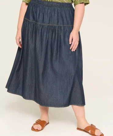 Chambray Tiered Maxi Skirt