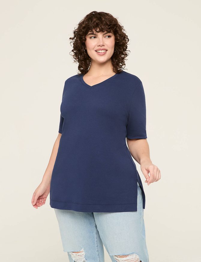 Elbow-Sleeve V-Neck Tunic Tee - Image 4