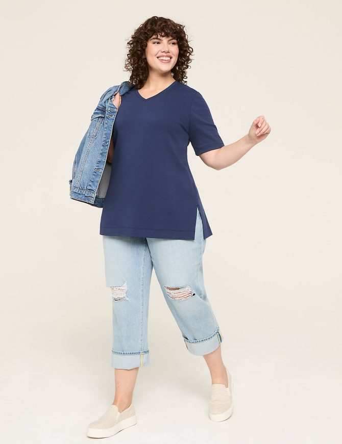 Elbow-Sleeve V-Neck Tunic Tee - Image 6