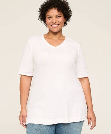 Elbow-Sleeve V-Neck Tunic Tee