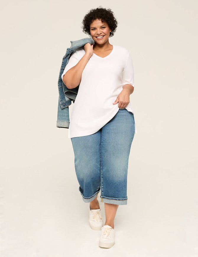 Elbow-Sleeve V-Neck Tunic Tee - Image 3