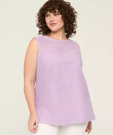Eyelet & Knit Crew-Neck Top
