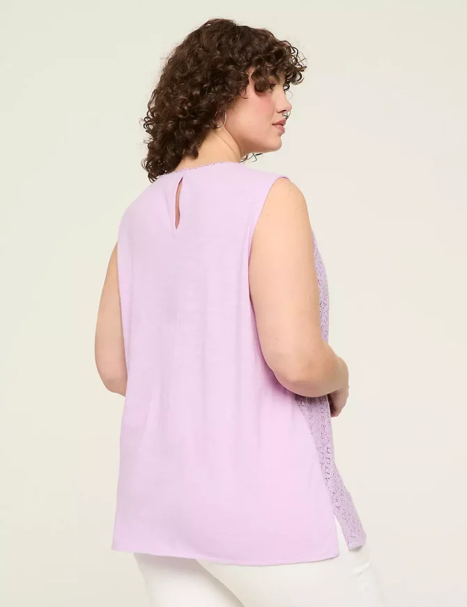 Eyelet & Knit Crew-Neck Top - Image 2