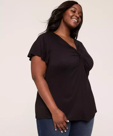 Flutter-Sleeve V-Neck Illusion Top