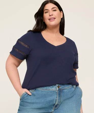Crochet-Detail V-Neck Top