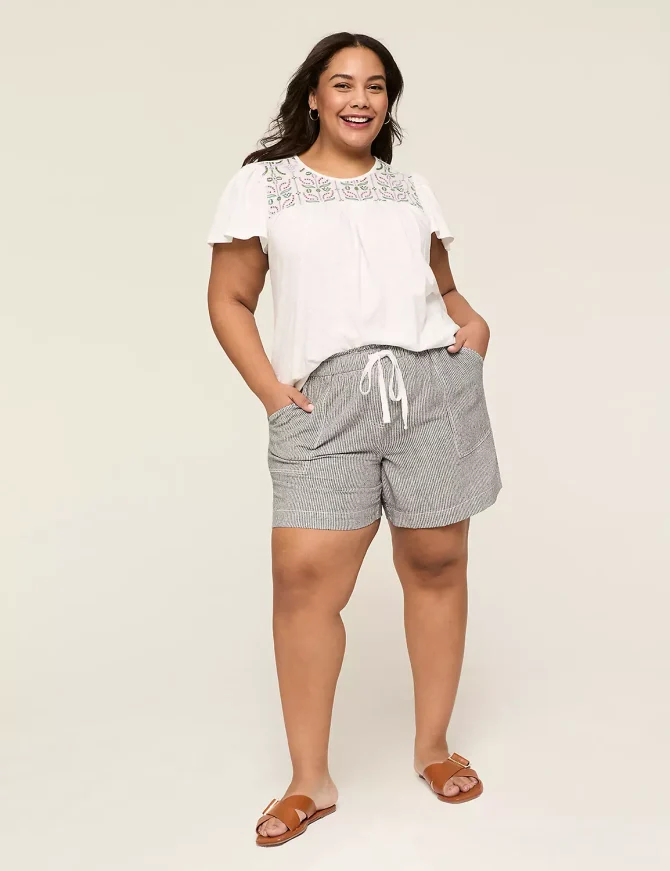 Embroidered-Yoke Short-Sleeve Top - Image 3