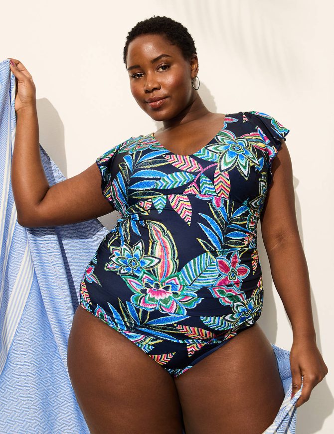 No-Wire Flutter-Sleeve One-Piece