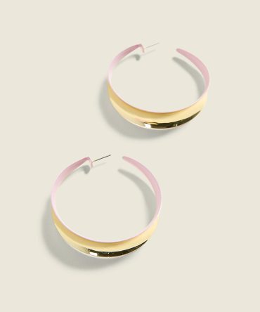 Goldtone & Pink Hoop Earrings