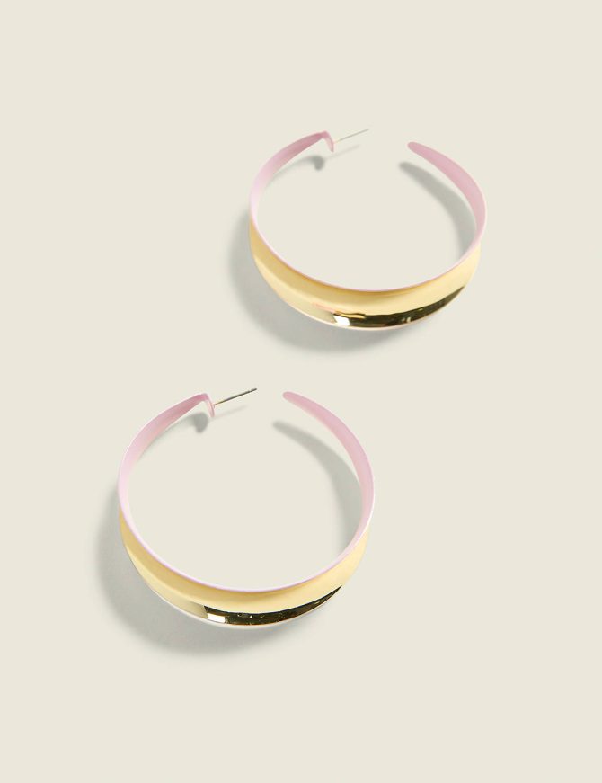 Goldtone & Pink Hoop Earrings