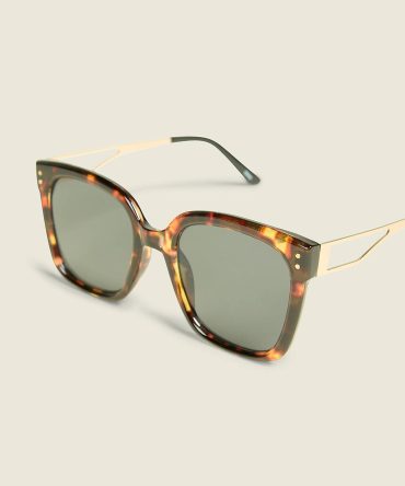 Tortoiseshell Print Metal Square Sunglasses