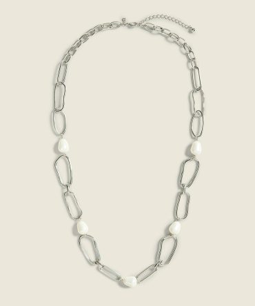 Silvertone & Pearlized Chain Necklace