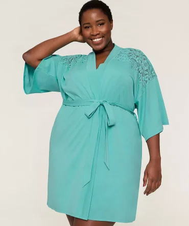 Comfy Cotton Lace-Trim Robe