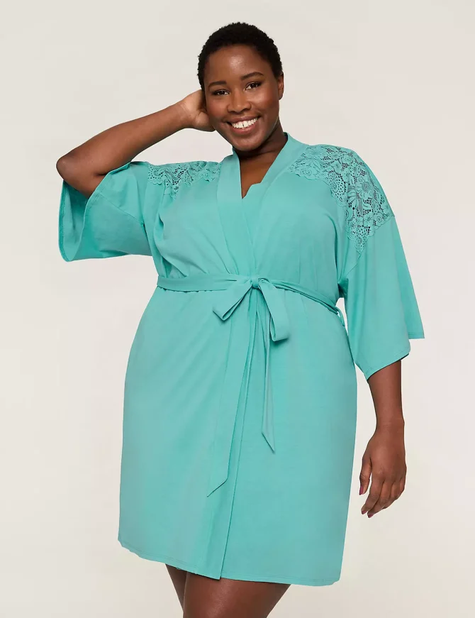 Comfy Cotton Lace-Trim Robe
