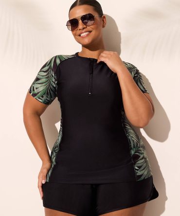 Quarter Zip Short-Sleeve Swim Rash Guard