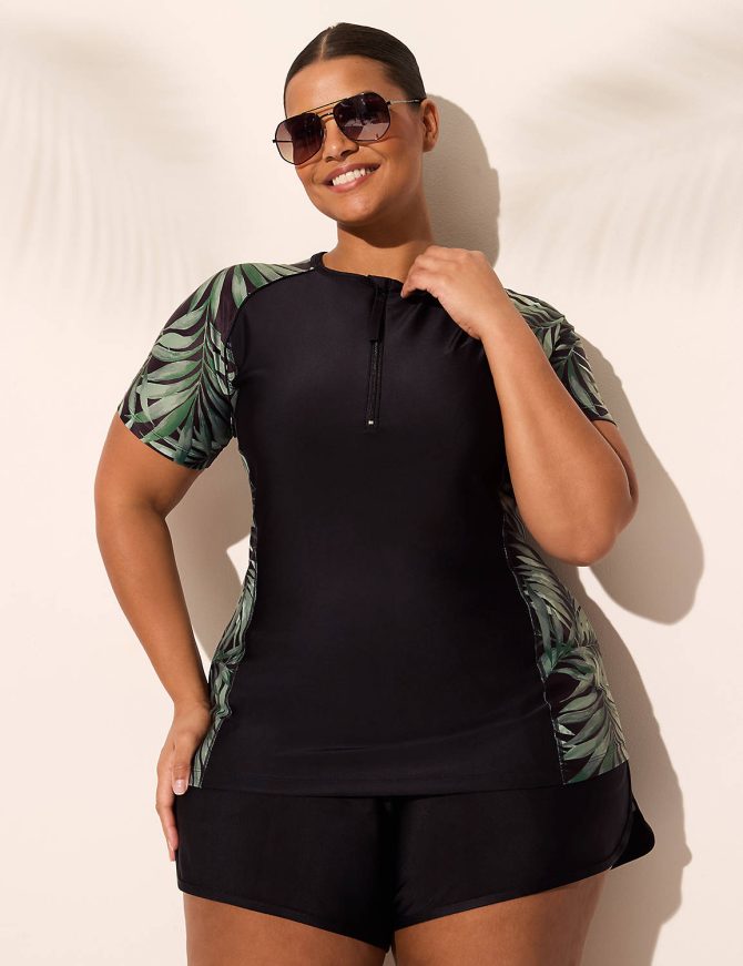 Quarter Zip Short-Sleeve Swim Rash Guard