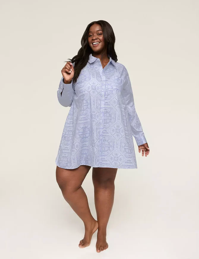 Cotton Poplin Collared Button-Down Sleepshirt - Image 4