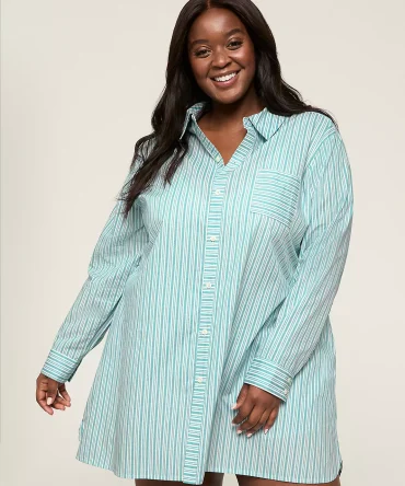 Cotton Poplin Collared Button-Down Sleepshirt