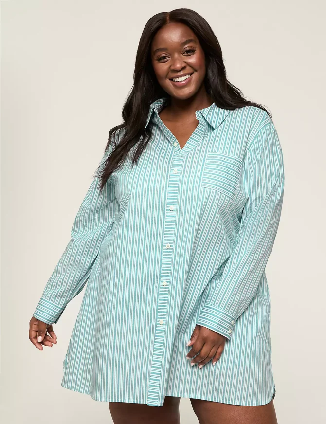 Cotton Poplin Collared Button-Down Sleepshirt